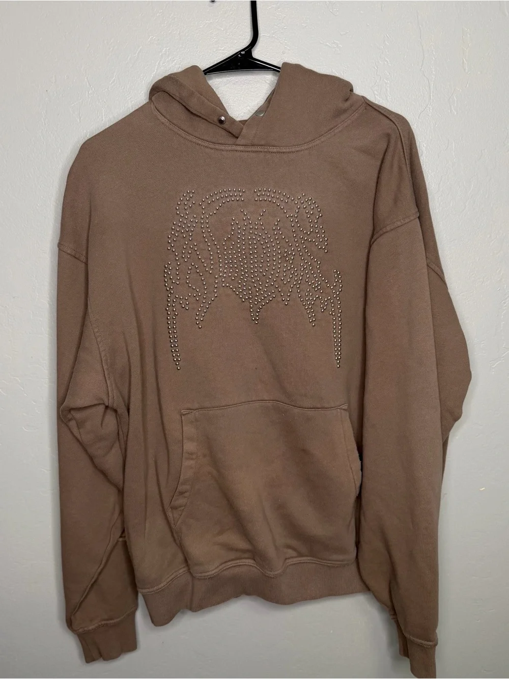Darc Sport Tan Rhinestone Angel Wings Oversized Hoodie Sweatshirt Sz M